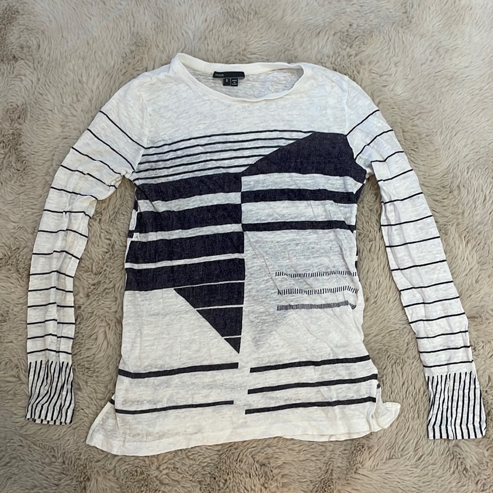 Vince Gray and White Striped Long Sleeve